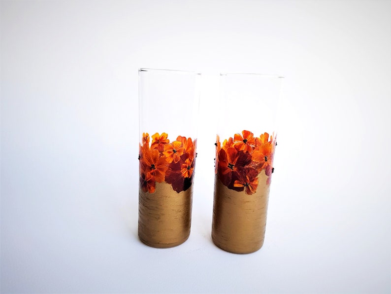 Pressed Flowers Glasses Water Glasses Hand Painted Glasses Drink ware Glassware,Drinkin g Glasses,Set of 2,Christmas gift Juice Glasses