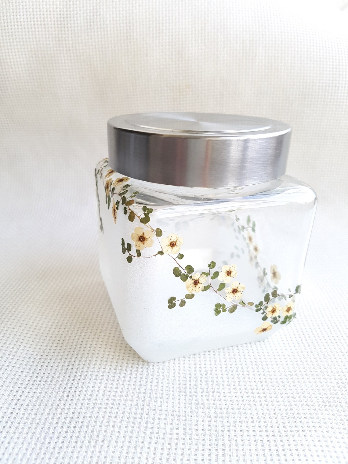 Hand Painted Jar Pressed Flowers Glass Jar Sugar Jar Jar Etsy