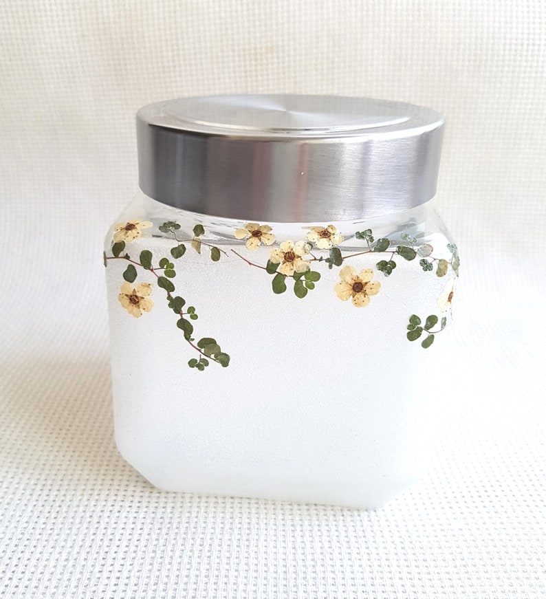 Hand Painted Jar Pressed Flowers Glass Jar Sugar Jar Jar Etsy