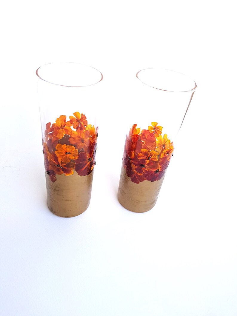 Pressed Flowers Glasses Water Glasses Hand Painted Glasses Drink ware Glassware,Drinkin g Glasses,Set of 2,Christmas gift Juice Glasses