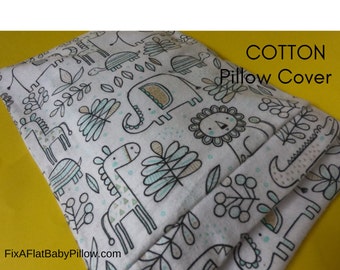 Mix-N-Match Cotton Pillow Covers For Baby Pillow- Add-On Item Ships for Free w/ Mustard Seed Infant Pillow For Flat Heads-ANIMAL SAFARI