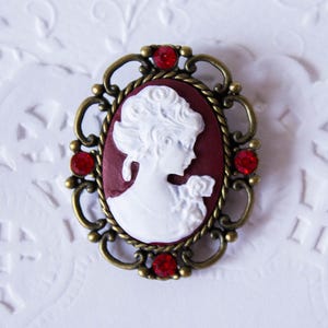 Brooch cameo red Cameo brooch shirt A brooch on a shirt Brooch on the collar Victorian cameo red Victorian cameo girl Victorian cameo gift