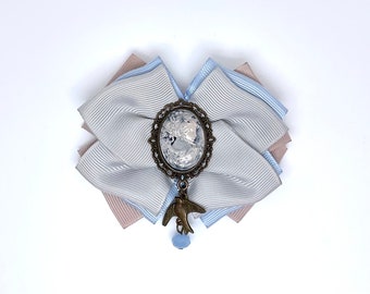 Beige brooch ribbon brooch, shirt brooch, classic brooch for a coat blouse extravagant blue brooch gray brooch delicate combination collar