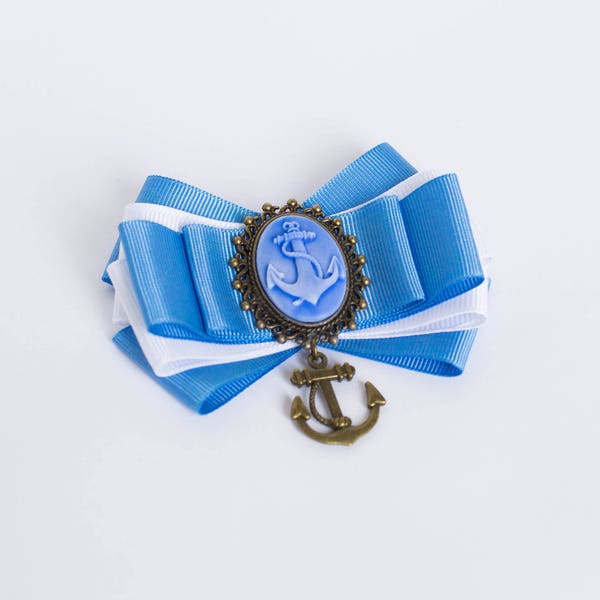 Brooch ribbons blue Brooch blue bow Brooch bow sea Brooch rep ribbons Brooch blue anchor Blue brooch marine Navy cameo Anchor cameo Maritime