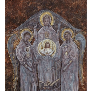 Guardian Angels Painting, Ancient Goddess Original Painting, Artistic Spiritual Artwork by Egg Tempera Paint, Saints Angel Divine Painting