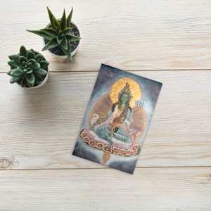 Grüne Tara Postkarte, buddhistische religiöse Postkarte, spirituelle Postkarte, Göttin des Mitgefühls, Original Gemälde Postkartendruck, Buddha Geschenke