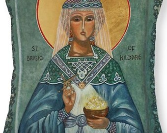 Saint Brigid Throw Pillow, Patron of Ireland Decorative Pillow, Irish Guardian Angel Printed Sofa Pillow, Catholic Baptism Cushion Pillow