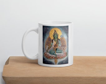 Green Tara Buddhist Mug, Goddess of Compassion Mug, Buddhist Aesthetic Mug, Buddhism Mug, Sacred Tibetan Buddhist Mug, Green Tara Gift