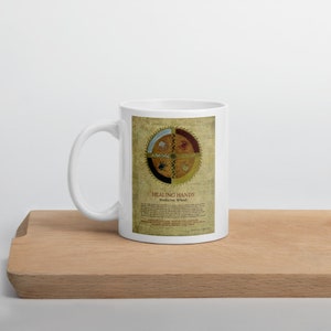 Healing Hands Medicine Wheel Mug, Buddha Meditation Coffee Mug, Circle of Life, Sacred Buddhism Religious Mug, Tibetan Buddhist Gift