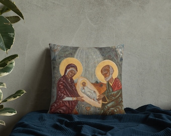 Nativity Scene Throw Pillow, Artistic Christmas Holiday Decorative Pillow, Holy Family, Nativity Gifts, Christian Accent Soft Pillows