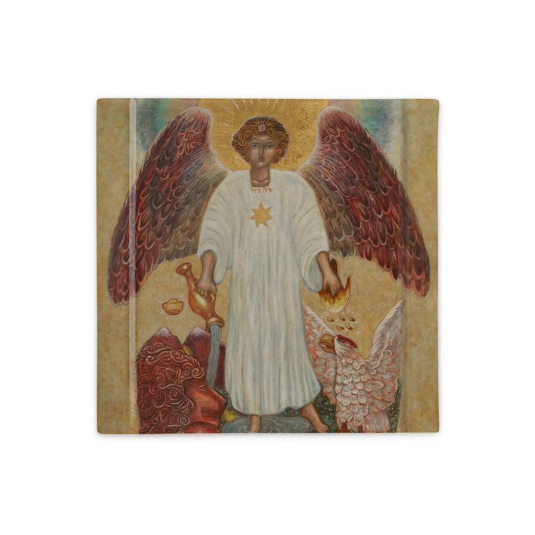 Temperance Guardian Angel Pillow Case, Catholic Angel Painted Pillow