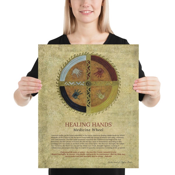 Healing Hands Medicine Wheel Poster, Buddha Meditation Home Décor, Circle of Life, Sacred Buddhism Religious Poster, Original Painting
