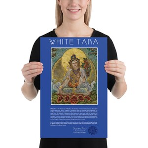 White Tara Buddhist Blue Poster, Goddess of Compassion Print Poster, Buddhist Wall Décor, Buddhism Aesthetic Poster, Sacred Art