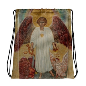 Temperance Guardian Angel Drawstring Bag, Catholic Angel Drawstring Backpack, Christian Religious Reusable Travel Favor Bag, Catholic Gifts