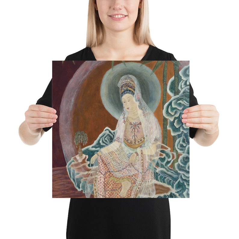 Quan Yin Poster, Sacred Spiritual Buddhist Print Poster, Goddess of Compassion, Kwan Yin, Divine