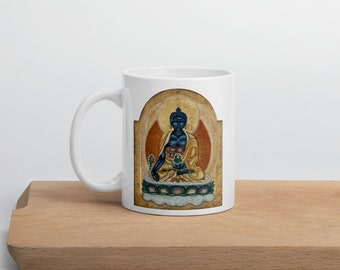 Medicine Buddha Coffee Mug, Meditation Yoga Mug, Sacred Buddhism Religious Mug, Healing Buddha, Tibetan Buddhist Mug, Buddhist Gifts