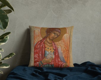 Coussin imprimé archange Michel, coussin Saint Michel, coussin décoratif, coussins religieux catholiques, cadeau ange gardien Saint Michel
