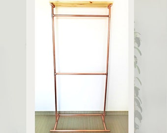 Copper Rack with Wooden Top Shelf