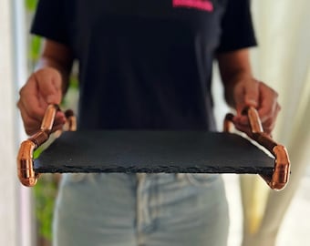 Copper & Black Slate Serving Tray [with handles/cheese or fruit platters]