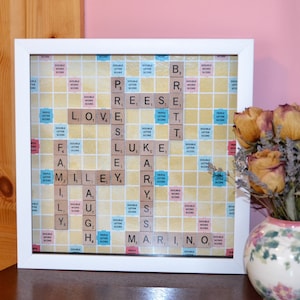 Art de scrabble personnalisé Shadowbox | Tableau vintage, noms de famille