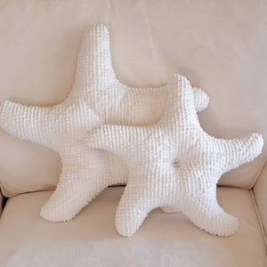 Vintage 18 in Hobnail Chenille Starfish Pillow, White or Pink, beach decor, shabby chic, coastal nautical decor, upcycle, earth-friendly,