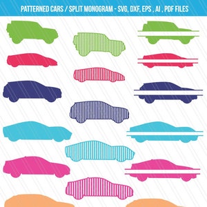 Patterned cars cutting files,Cars vector, cars svg, cars clipart, cars split monogram, cars silhouette - Instant download-SVG,dxf,EPS,Ai,Pdf