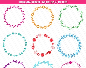 Wreath svg, leaf wreath svg, floral wreath svg, floral wreath clipart, wreath clipart, svg files, Laurel Wreath SVG - Svg, Dxf, Ai, Pdf, Eps