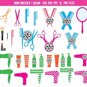 30 Salon hair dresser SVG cutting files, DXF, Hair stylist svg, Salon svg, beauty salon svg,Hair dresser monograms- digital cut files