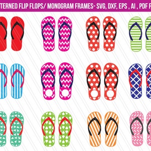 Flip flops SVG cutting files, dxf, Flip flops monogram frames, Beach flip flops vector, footwear clipart, Flip flop svg, summer cliparts