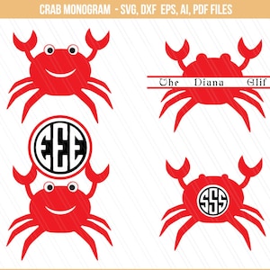 Krab Svg, Monogram kraba svg, Dekoracja pokoju dziecięcego, Monogram rozdzielony kraba, Zwierzęta morskie svg, monogram svg, Plik cięcia kraba - Svg, ai, pdf, eps, dxf