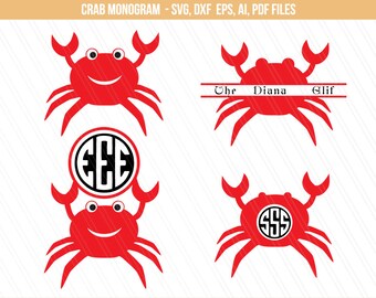 Crab Svg, Crab monogram svg, Nursery decor, Crab split monogram, Sea animals svg, monogram svg, Crab cut file - Svg,ai,pdf,eps,dxf