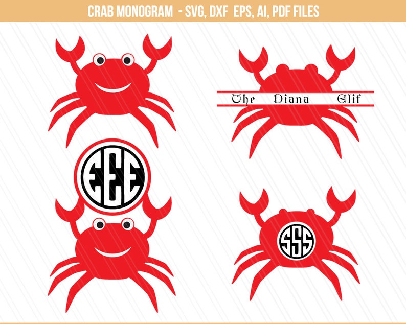 Crab Svg, Crab monogram svg, Nursery decor, Crab split monogram, Sea animals svg, monogram svg, Crab cut file - Svg,ai,pdf,eps,dxf