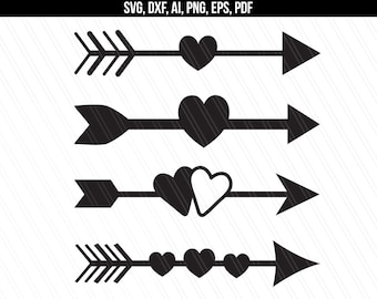 Flèche avec coeur svg, fichiers coupés flèche svg dxf, flèches avec coeurs svg, vecteur de flèche, amour svg, silhouette Cricut - svg, dxf, eps, png, pdf, ai