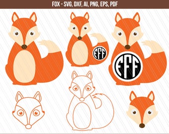 Fox svg, Fox face svg, Fox monogram svg, kids shirt svg, Woodland svg, Animal svg, Fox cut file,Silhouette, Cricut- svg,dxf,ai,png,pdf,eps