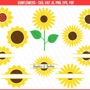 Sunflower svg, Sunflower monogram svg, Flower svg, Flower monogram svg, Cricut, Silhouette, Sunflower Clipart - svg,dxf,ai,pdf,png,eps