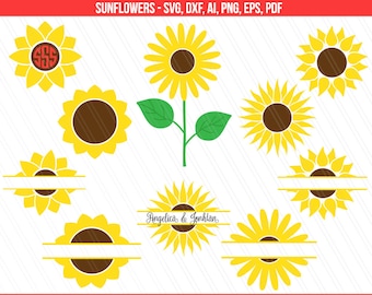 Sunflower svg, Sunflower monogram svg, Flower svg, Flower monogram svg, Cricut, Silhouette, Sunflower Clipart - svg,dxf,ai,pdf,png,eps