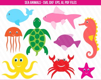 Sea creatures svg, Ocean creatures clipart, Fish, Sea horse, Crab, Jelly fish, Star fish svg, Sea animals clipart - Svg,ai,pdf,eps,dxf,png