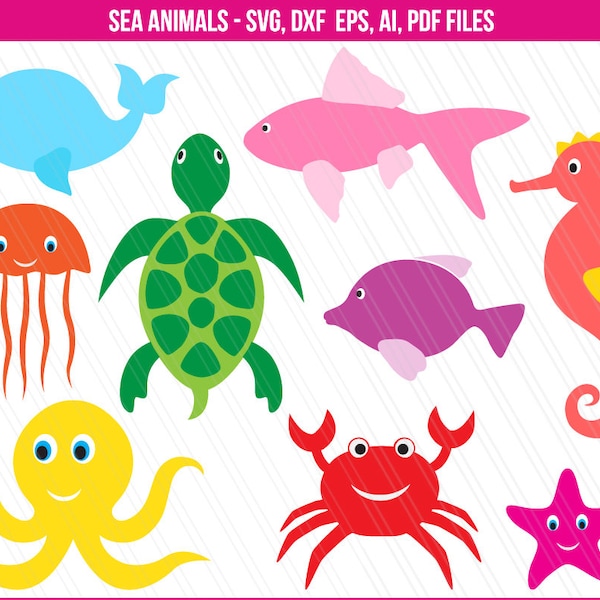 Sea creatures svg, Ocean creatures clipart, Fish, Sea horse, Crab, Jelly fish, Star fish svg, Sea animals clipart - Svg,ai,pdf,eps,dxf,png
