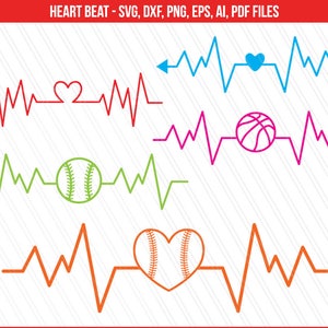 Hartslag SVG, sport svg, basketbal honkbal hart hartslag svg, Cricut, silhouet, Pulse beat svg - Svg, dxf, png, Ai, Pdf, Eps