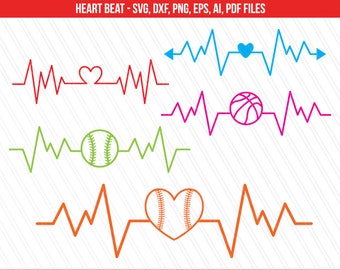 Heart beat SVG, Sports svg, Basketball baseball heart heartbeat svg, Cricut, Silhouette, Pulse beat svg - Svg, dxf, png, Ai, Pdf, Eps