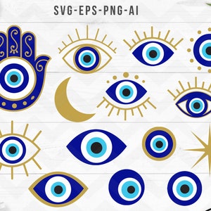 Paquete svg de mal de ojo, mano humsa svg, ojo turco svg, protección contra el mal de ojo svg, clipart de mal de ojo, archivos de corte svg, archivos vectoriales de mal de ojo