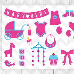 Baby shower svg, cliparts de baby girl shower, Cricut silhouette, Sérigraphie, Baby shower bundle-svg,dxf,png,AI, pdf, EPS-Téléchargement instantané