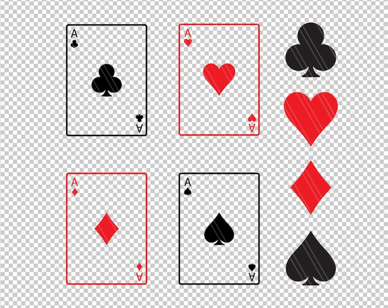 Peut inclure: Quatre cartes &agrave; jouer montrant l'as de chaque couleur&nbsp;: tr&egrave;fle, c&oelig;ur, carreau et pique. Les cartes sont dispos&eacute;es en grille, les couleurs en haut et les cartes en bas.