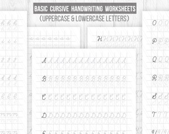 Beginner hand lettering Worksheets, Cursive Handwriting Worksheets,Uppercase and lowercase,Printable handlettering Practice sheets- Digital