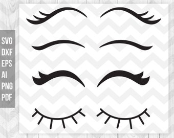 Pestañas SVG, Pestañas SVG, Imágenes prediseñadas de pestañas, Vector de pestañas, Ojos de chica a la moda SVG, Archivos de corte para Cricut y Silhouette - svg, dxf, png, eps, ai, pdf