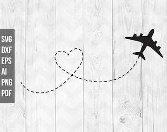 Airplane SVG, Flying airplane svg, Plane heart route svg cutting files, Travel svg,Airplane clipart,Cricut Silhouette-svg,dxf,png,eps,ai,pdf