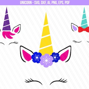 Unicorn svg, Unicorn head svg, Unicorn face svg, Unicorn clipart, flower unicorn svg, png dxf, ai, eps, pdf - Instant digitale download