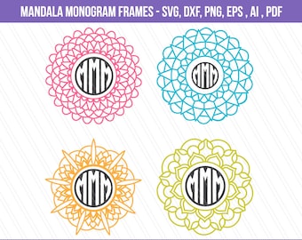 Mandala SVG cutting file, DXF, Mandala monogram frames, mandala vector, mandala design, Instant digital download, cricut, Digital Cut Files