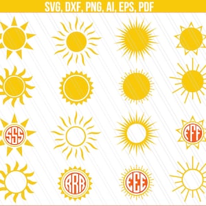 Sun SVG BUNDLE, Summer svg, Sunlight svg, Sun monogram frame, cricut silhouette cut files- Instant digital Download - Svg,Dxf,Ai,Pdf,Eps,png
