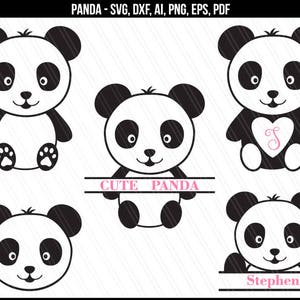 Panda SVG, Baby panda svg, Panda monogram svg dxf cut files, Panda Silhouette cricut, Baby shower girl boy clipart - svg,dxf,eps,ai,png,pdf